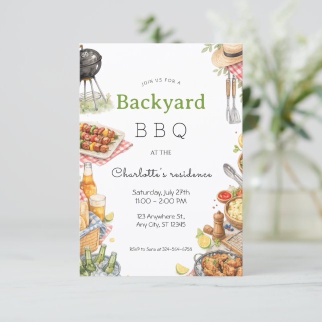 Rustic Summer Backyard BBQ Party Invitation (Standing Front)