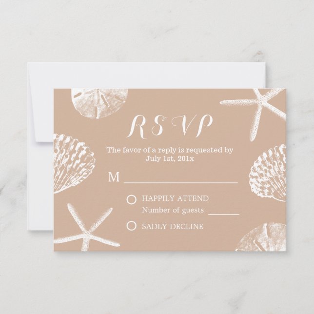 Rustic Summer Beach Seashells Wedding RSVP Card (Front)