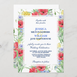 Rustic Summer Colourful Wildflowers Wedding Invitation