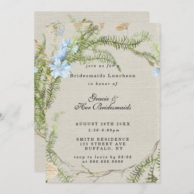 Rustic Summer Fern Bridesmaids Luncheon Invitation (Devant / Derrière)