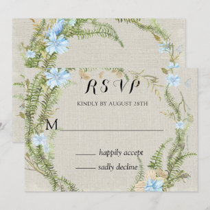 Rustic Summer Fern Wreath Wedding Rsvp Invitation
