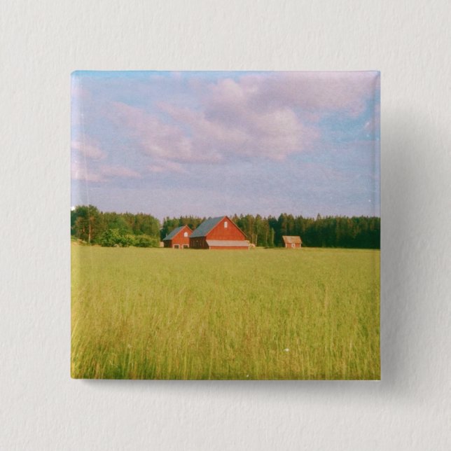 Rustic summer field, Helsingia, Sweden 2 Inch Square Button (Front)