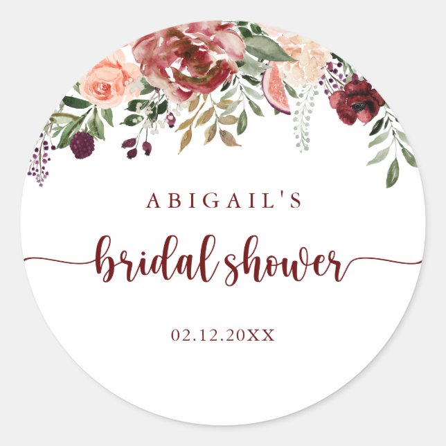 Rustic Summer Floral Bridal Shower Favour  Classic Round Sticker (Front)