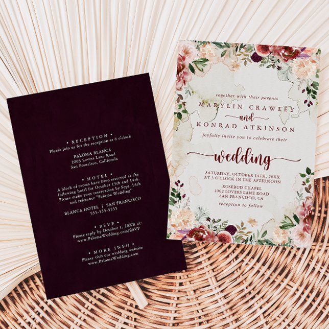 Rustic Summer Floral Front & Back Wedding Invitation (Creator Uploaded)