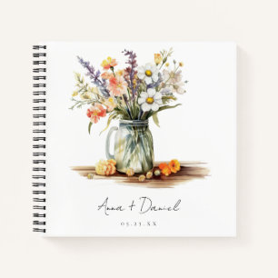 Rustic Summer Floral Mason Jar Wedding Guest Book