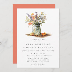Rustic Summer Floral Mason Jar Wedding Invitation