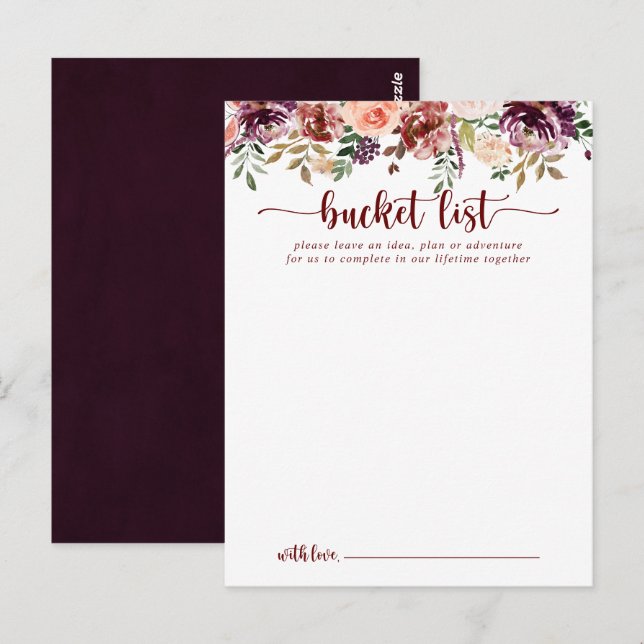 Rustic Summer Floral Wedding Bucket List Cards (Front/Back)