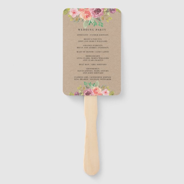 Rustic Summer Floral Wedding Program Hand Fan (Back)