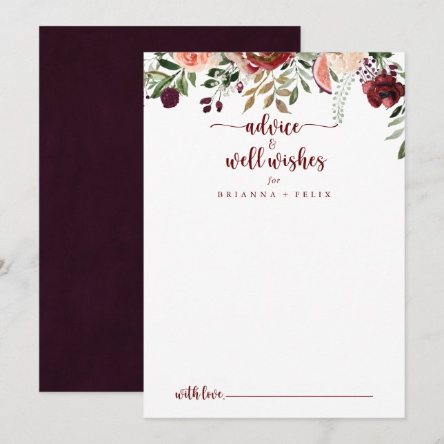 Rustic Summer Floral Wedding Well Wishes   Advice Card (Front/Back)