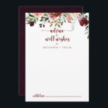 Rustic Summer Floral Wedding Well Wishes   Advice Card<br><div class="desc">This rustic summer floral wedding well wishes advice card is perfect for a modern wedding. The design features burgundy, pink and blush watercolor flowers with green leaves in a brownish stained background. These cards are perfect for a wedding, bridal shower, baby shower, graduation party & more. Personalize the cards with...</div>