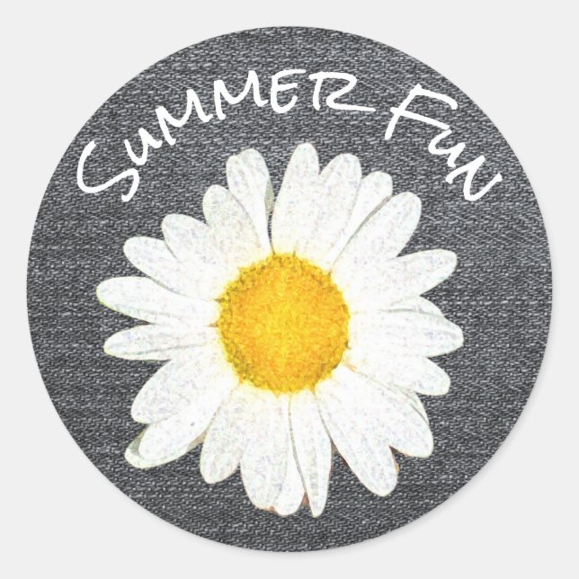 Rustic Summer Fun Daisy Flower Personalized Grey Classic Round Sticker (Front)
