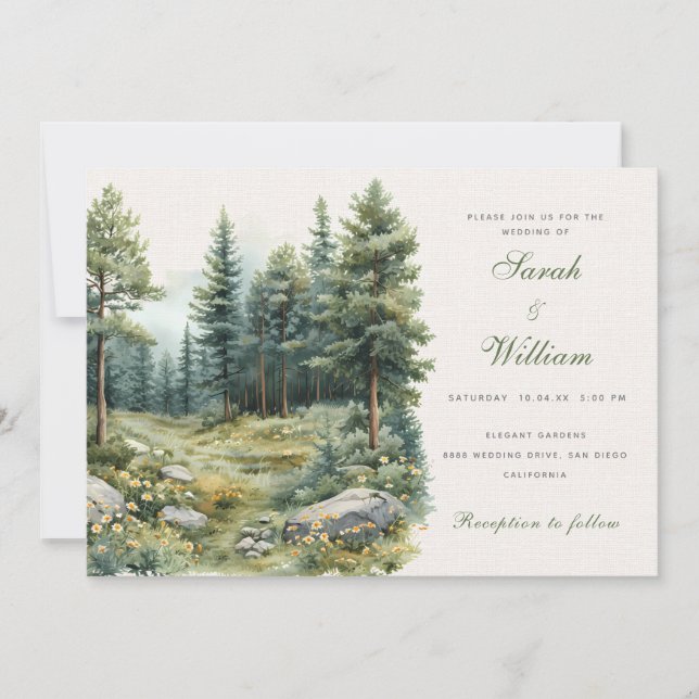 Rustic summer green forest Wedding Invitation (Front)