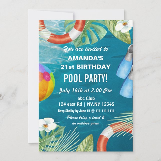 Rustic Summer Swimming Pool Party Birthday  Invita Invitation (Front)