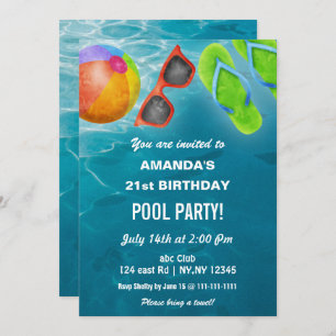 Rustic Summer Swimming Pool Party Birthday Invitation