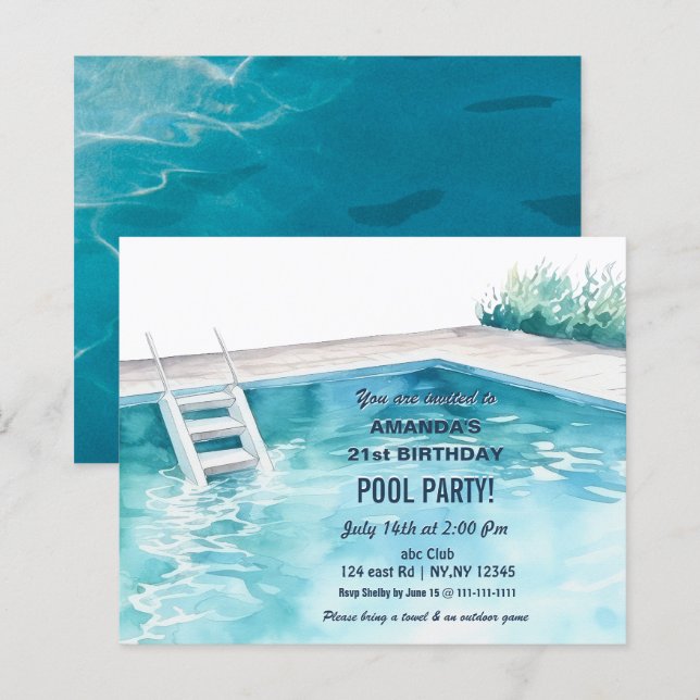 Rustic Summer Swimming Pool Party Birthday  Invite (Front/Back)