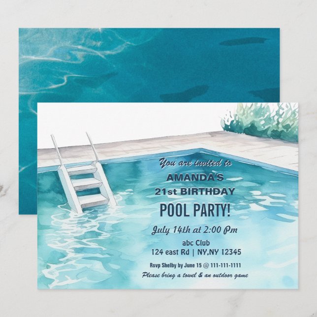 Rustic Summer Swimming Pool Party Birthday  Invite (Front/Back)