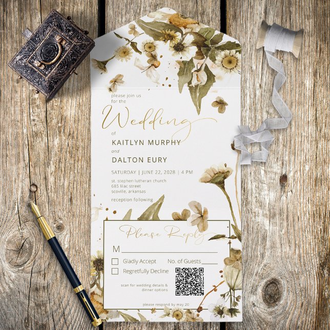 Rustic Summer Wildflowers & Daisies QR Code All In One Invitation (Creator Uploaded)