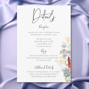 Rustic Summer Wildflowers & Sunflowers Details Enclosure Card