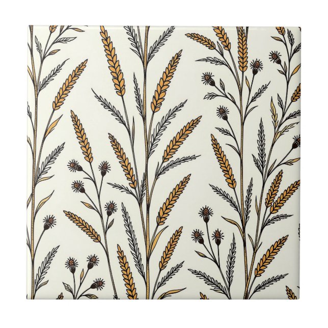 Rustic Sun-Drenched Wheat and Wildflower Field  Tile (Front)