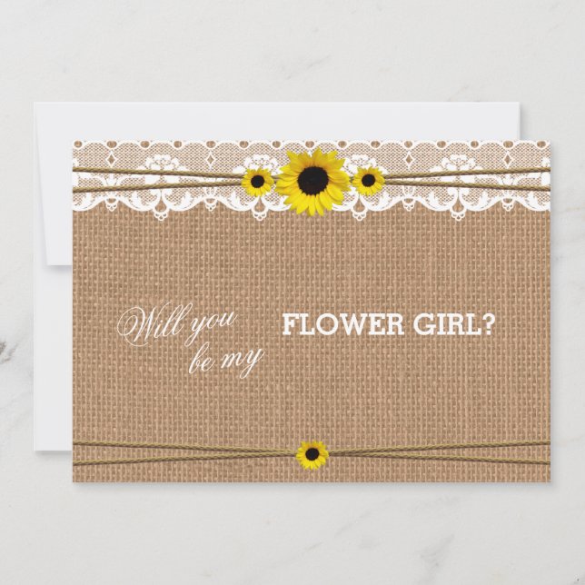 Rustic Sun Flower Will You Be My Flower Girl Invitation (Front)