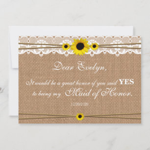 Rustic Sun Flower Will You Be My Maid of Honour Invitation