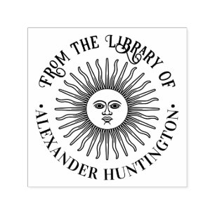 Rustic Sun Rays with Face Library Book Name Self-inking Stamp