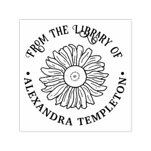Rustic Sunflower #1 Round Library Book Name Self-inking Stamp