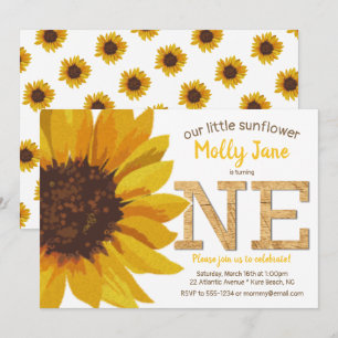 Rustic Sunflower 1st Birthday Girl Invitation
