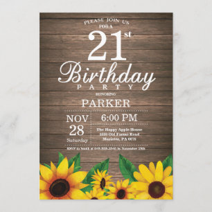 Rustic Sunflower 21st Birthday Invitation