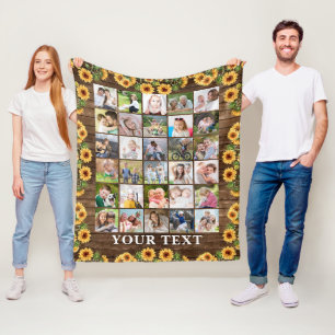 Rustic Sunflower 30 Photo Collage Personalized Fleece Blanket