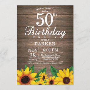 Rustic Sunflower 50th Birthday Invitation