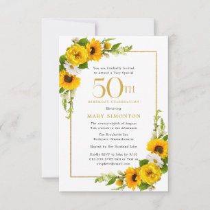 Rustic Sunflower 50th Birthday Party Invitation