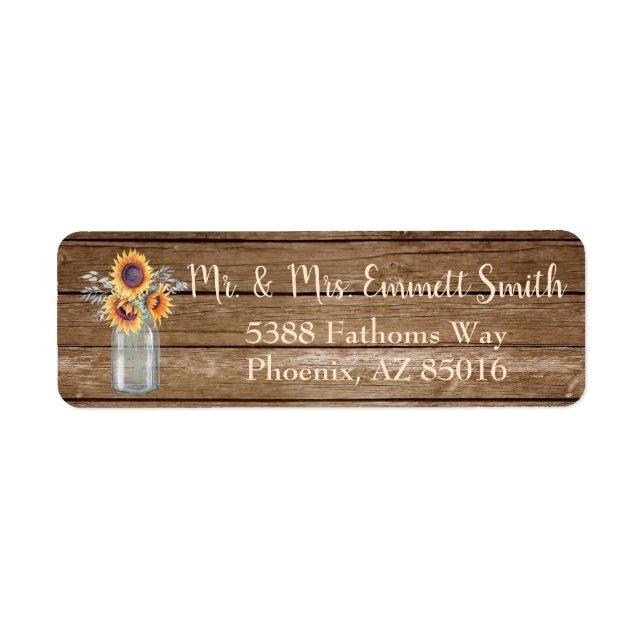 Rustic Sunflower Adresse de retour Label, Rustique (Devant)