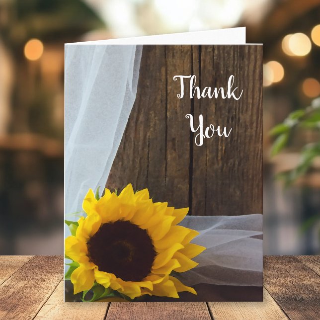 Rustic Sunflower and Barn Wood Wedding Thank You Card (Creator Uploaded)