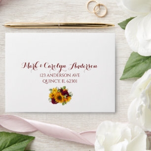 Rustic Sunflower and Burgundy Roses Envelopes