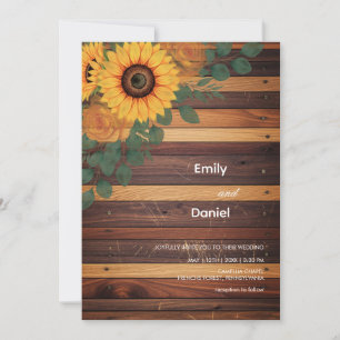 Rustic Sunflower and Cream Rose Wedding Invitation