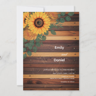 Rustic Sunflower and Cream Rose Wedding Invitation