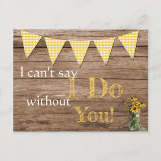 Rustic Sunflower and Gingham bridesmaid invitation Postcard