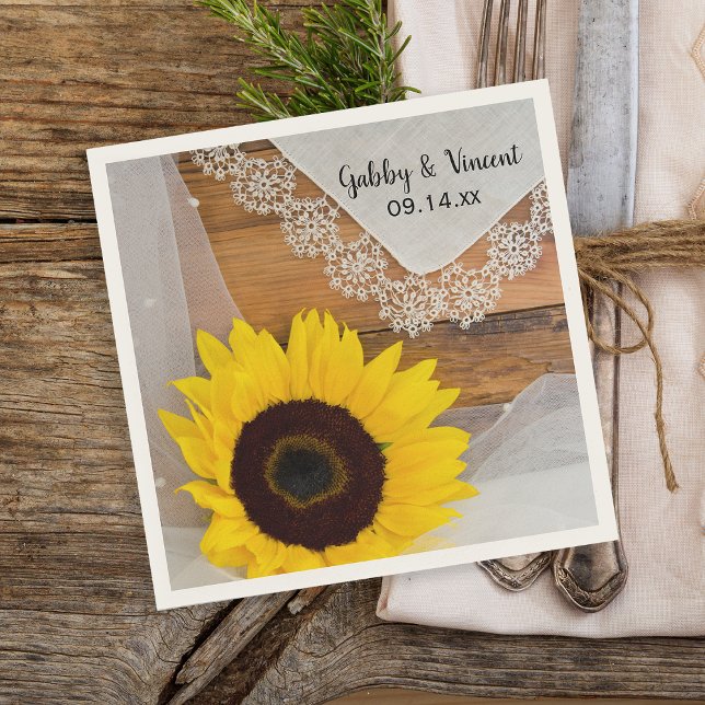 Rustic Sunflower and Lace Country Wedding Napkin (Creator Uploaded)
