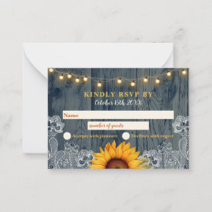 Rustic Sunflower and Lace Wedding RSVP Card