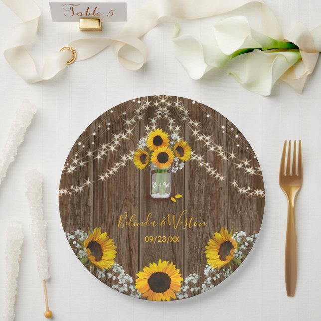Rustic Sunflower and Mason Jar Wedding Paper Plate (Wedding)
