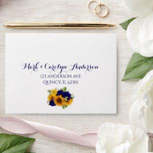 Rustic Sunflower and Navy Roses Envelopes
