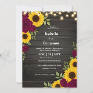 Rustic Sunflower and Rose Wedding Invitation