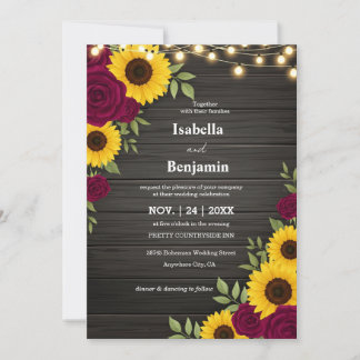 Rustic Sunflower and Rose Wedding Invitation