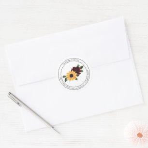 Rustic Sunflower and Roses Circle Address Label