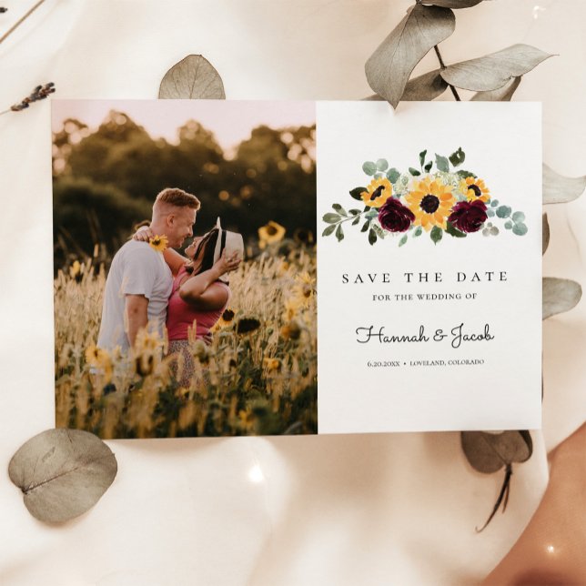Rustic Sunflower and Roses Photo Save the Date (Creator Uploaded)
