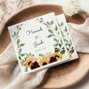 Rustic Sunflower and Roses Wedding Napkins