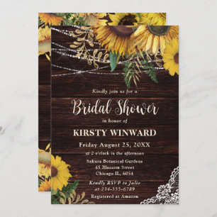 Rustic Sunflower and String Lights Bridal Shower Invitation
