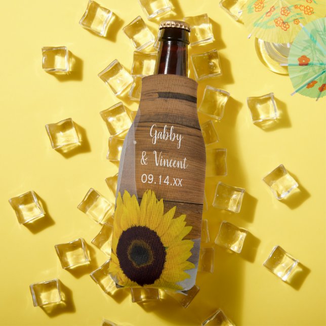 Rustic Sunflower and Veil Country Wedding Favor Bottle Cooler (In Situ Summer)