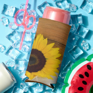 Rustic Sunflower and Veil Country Wedding Favour Seltzer Can Cooler